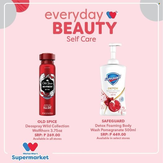 Walter Mart offer  - Sales products - spice, body wash, Old Spice, pomegranate. Page 21.