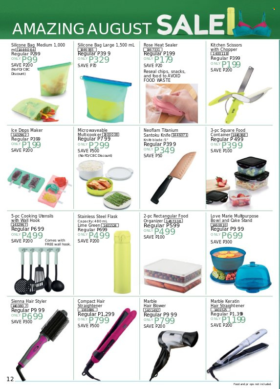 Avon offer  - 20.8.2022 - 31.8.2022 - Sales products - keratin, bag, hook, cake stand, knife, utensils, handy chopper, bowl, container, straightener. Page 12.