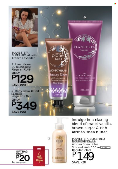 Avon offer  - 24.10.2022 - 31.12.2022 - Sales products - Planet Spa, Avon, shea butter, hand cream. Page 14.