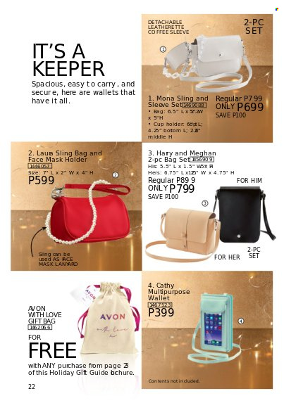 Avon offer  - 24.10.2022 - 31.12.2022 - Sales products - Avon, face mask, cup, sling bag, wallet. Page 22.