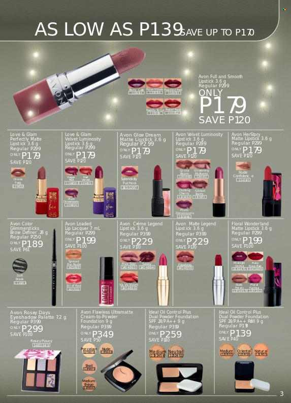 Avon offer  - 19.11.2022 - 30.11.2022 - Sales products - oil, Voom, Avon, Palette, eyeshadow, glimmerstick, lipstick, face powder, powder foundation. Page 3.