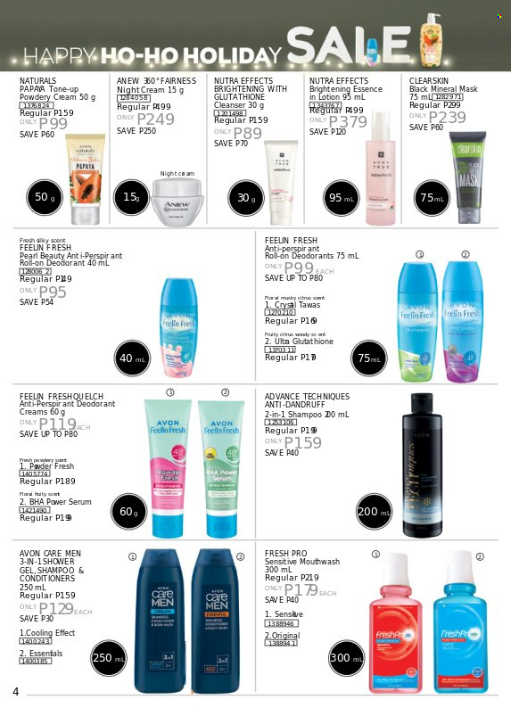 Avon offer  - 19.11.2022 - 30.11.2022 - Sales products - shampoo, shower gel, Avon, mouthwash, Anew, cleanser, serum, night cream, Nutra Effects, body lotion, anti-perspirant, roll-on, deodorant, Magnesium. Page 4.