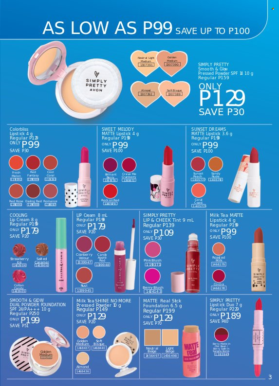 Avon offer  - 18.3.2023 - 31.3.2023 - Sales products - Avon, lipstick, cheek tint, face powder, powder foundation. Page 3.