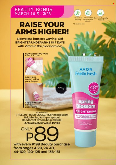 Avon offer  - 16.3.2023 - 31.3.2023 - Sales products - Avon, Niacinamide, anti-perspirant, deodorant. Page 4.