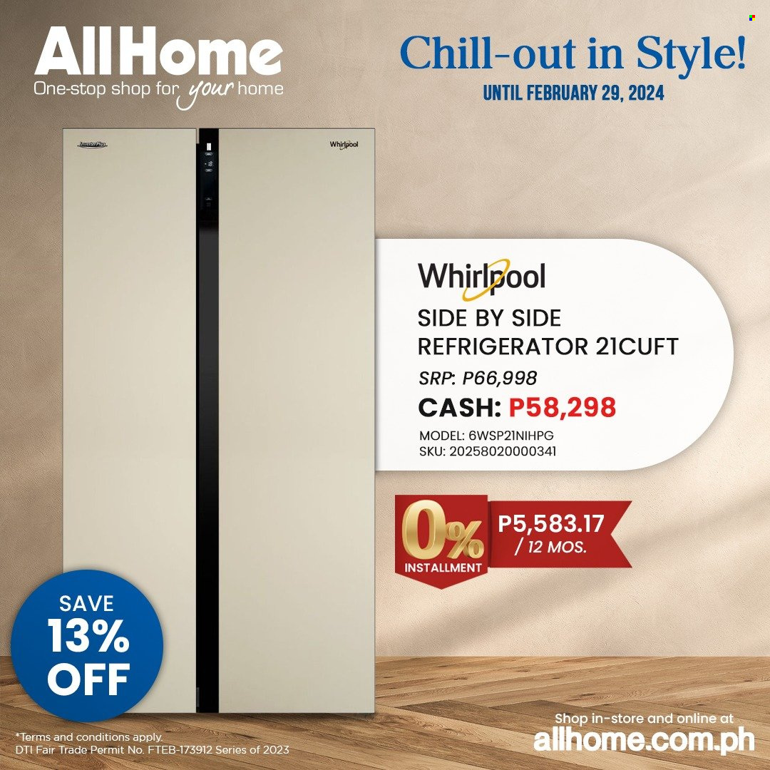 AllHome offer  - 2.2.2024 - 29.2.2024 - Sales products - Whirlpool, refrigerator, fridge. Page 1.