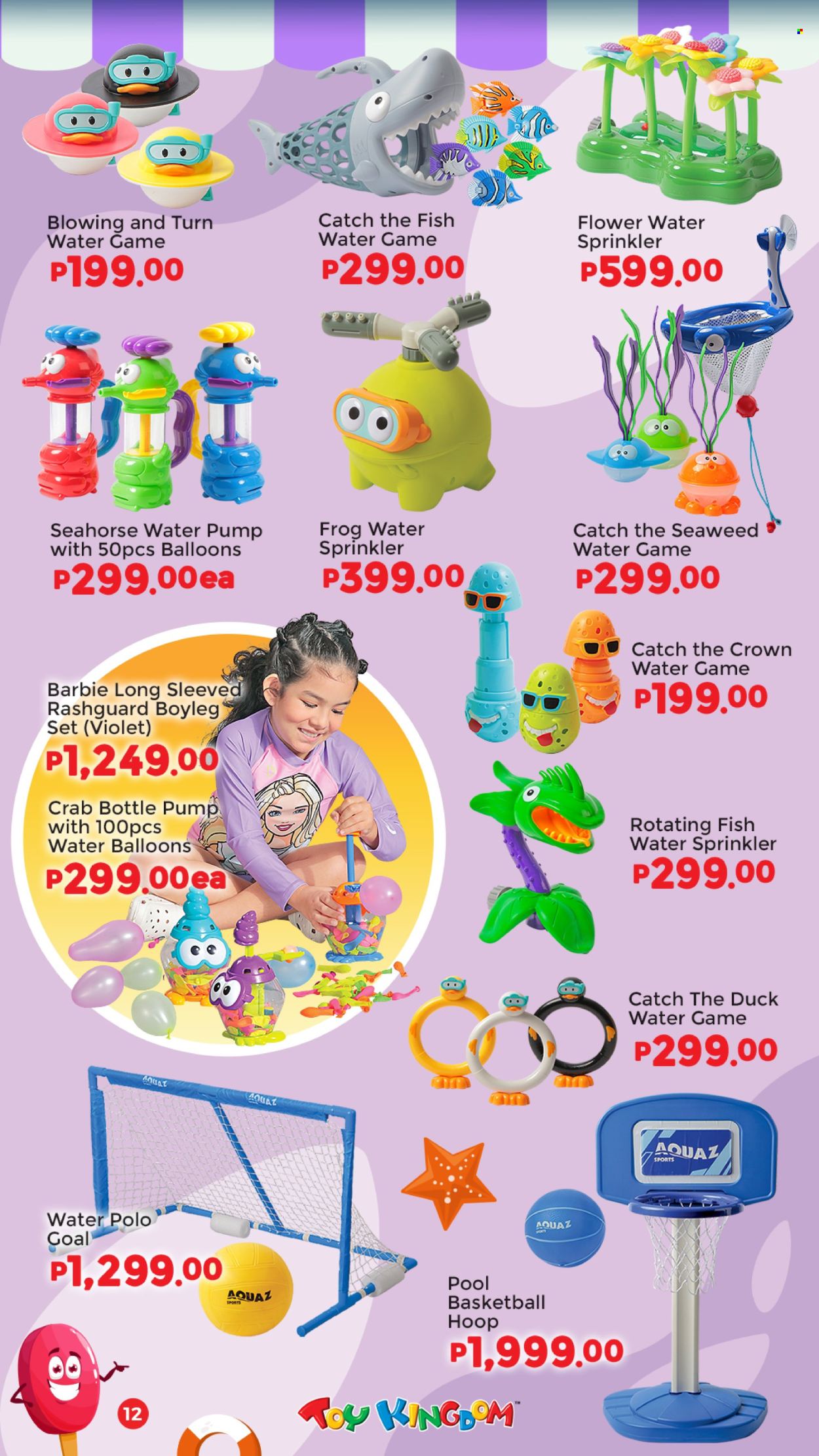 thumbnail - Toy Kingdom offer  - Sales products - Barbie, balloons, basketball, basketball hoop, pump, toys, goal, water game, pool. Page 12.