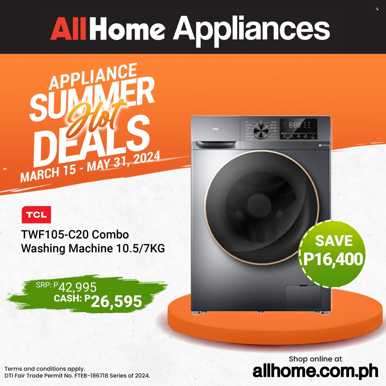 thumbnail - AllHome offer  - 15.3.2024 - 31.5.2024 - Sales products - TCL, washing machine. Page 2.