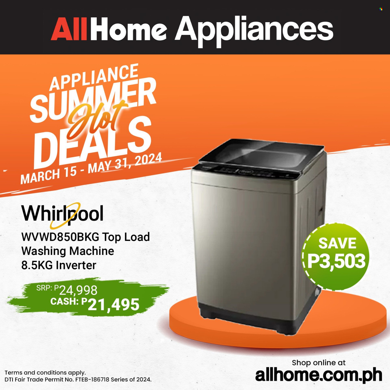 thumbnail - AllHome offer  - 15.3.2024 - 31.5.2024 - Sales products - Whirlpool, washing machine. Page 3.