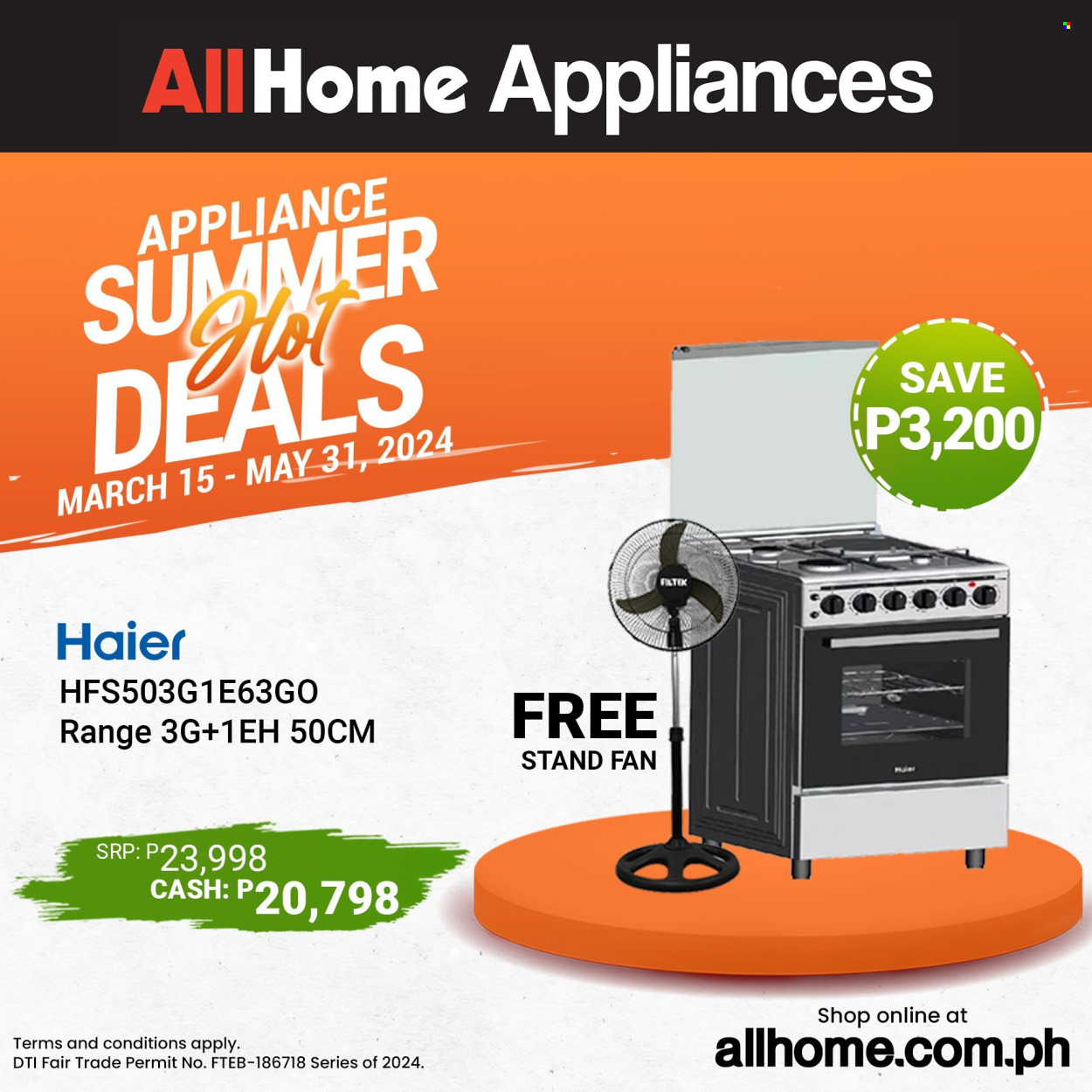 thumbnail - AllHome offer  - 15.3.2024 - 31.5.2024 - Sales products - Haier, stand fan. Page 9.