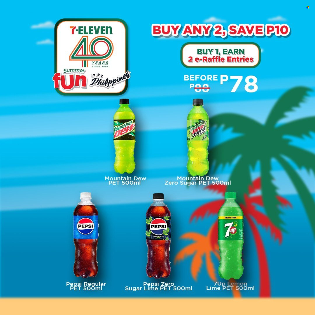 thumbnail - 7 Eleven offer  - 20.3.2024 - 14.5.2024 - Sales products - Mountain Dew, Pepsi, soft drink, 7UP, carbonated soft drink. Page 21.
