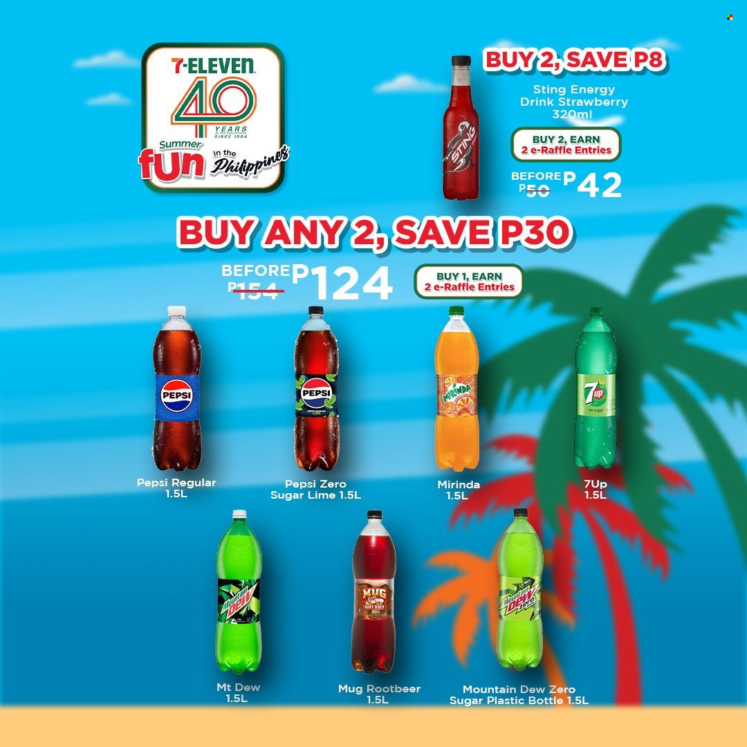 thumbnail - 7 Eleven offer  - 20.3.2024 - 14.5.2024 - Sales products - Mountain Dew, Pepsi, energy drink, soft drink, 7UP, carbonated soft drink, mug. Page 22.