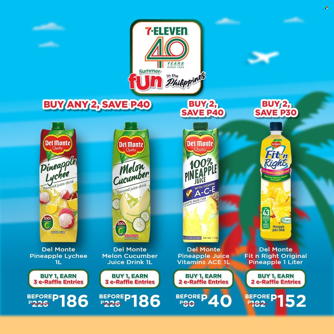 thumbnail - 7 Eleven offer  - 20.3.2024 - 14.5.2024 - Sales products - lychee, melons, Ace, cucumber, Del Monte, pineapple juice, juice, fruit drink, coffee. Page 25.
