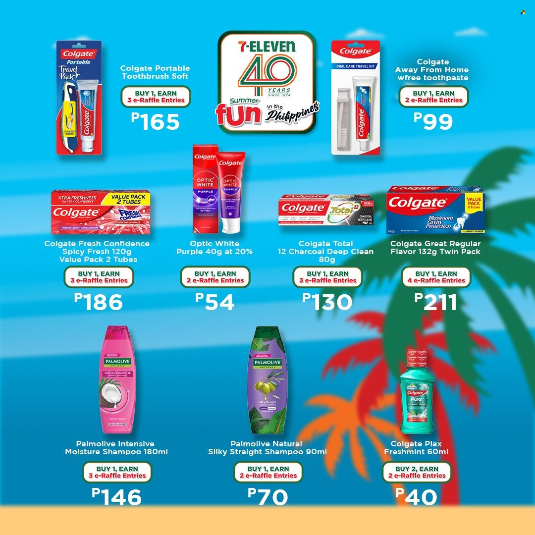 thumbnail - 7 Eleven offer  - 20.3.2024 - 14.5.2024 - Sales products - shampoo, Palmolive, Colgate, toothbrush, toothpaste, Plax, travel accessories. Page 45.