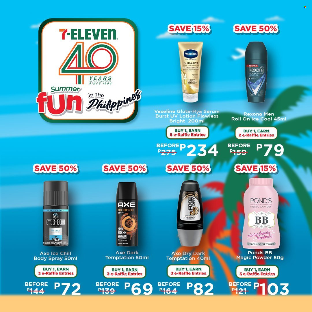 thumbnail - 7 Eleven offer  - 20.3.2024 - 14.5.2024 - Sales products - Vaseline, POND'S, serum, body spray, Rexona, roll-on, Axe. Page 48.