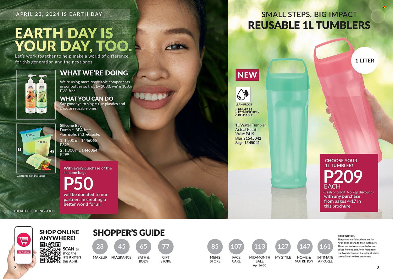 thumbnail - Avon offer  - 1.4.2024 - 30.4.2024 - Sales products - Avon, fragrance, bag, makeup, tumbler. Page 2.