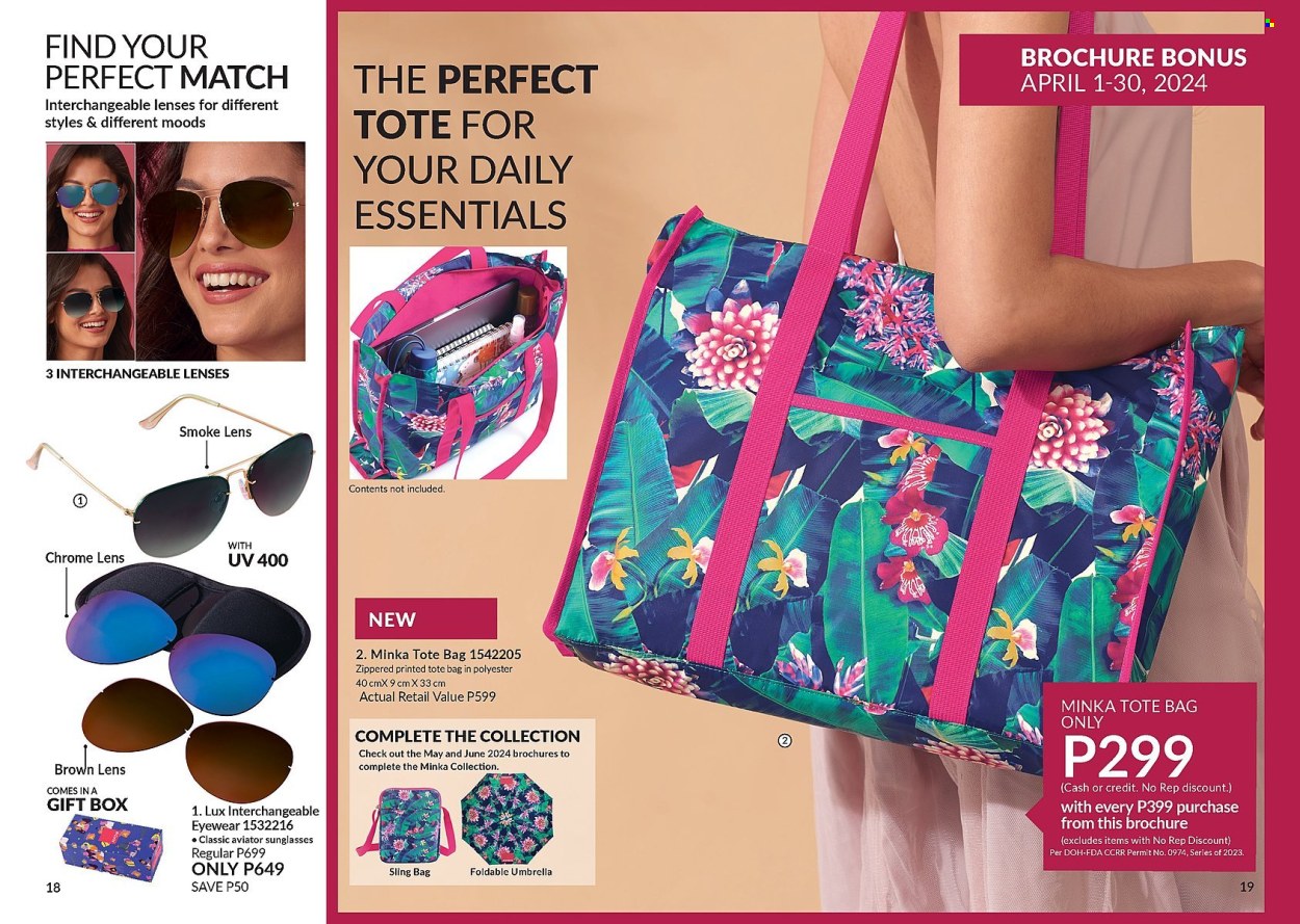 thumbnail - Avon offer  - 1.4.2024 - 30.4.2024 - Sales products - Lux, gift box, bag, tote, tote bag, sling bag, sunglasses, umbrella. Page 10.