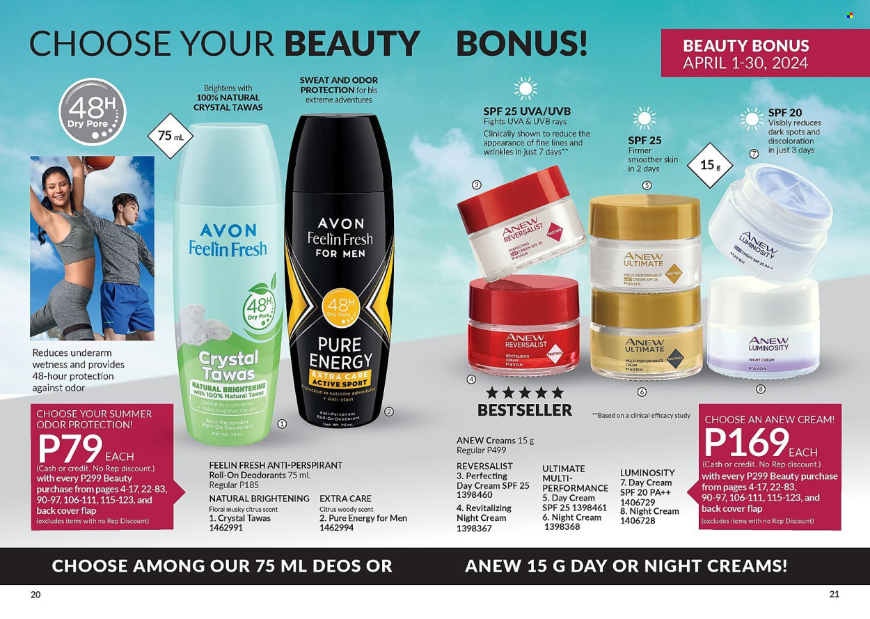 thumbnail - Avon offer  - 1.4.2024 - 30.4.2024 - Sales products - Avon, Anew, day cream, night cream, anti-perspirant, roll-on, deodorant. Page 11.