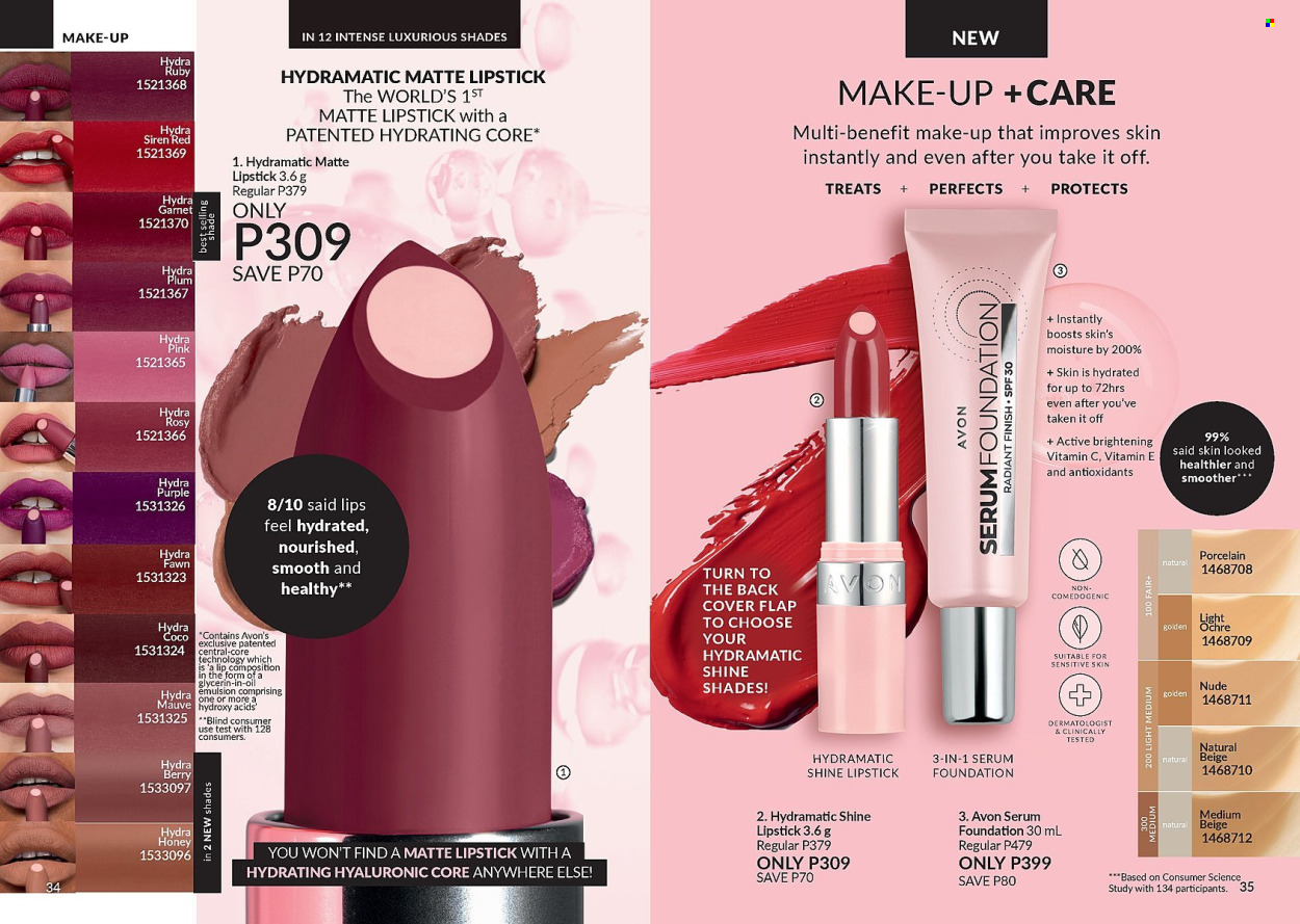 thumbnail - Avon offer  - 1.4.2024 - 30.4.2024 - Sales products - Avon, serum, lipstick, makeup, shades. Page 18.