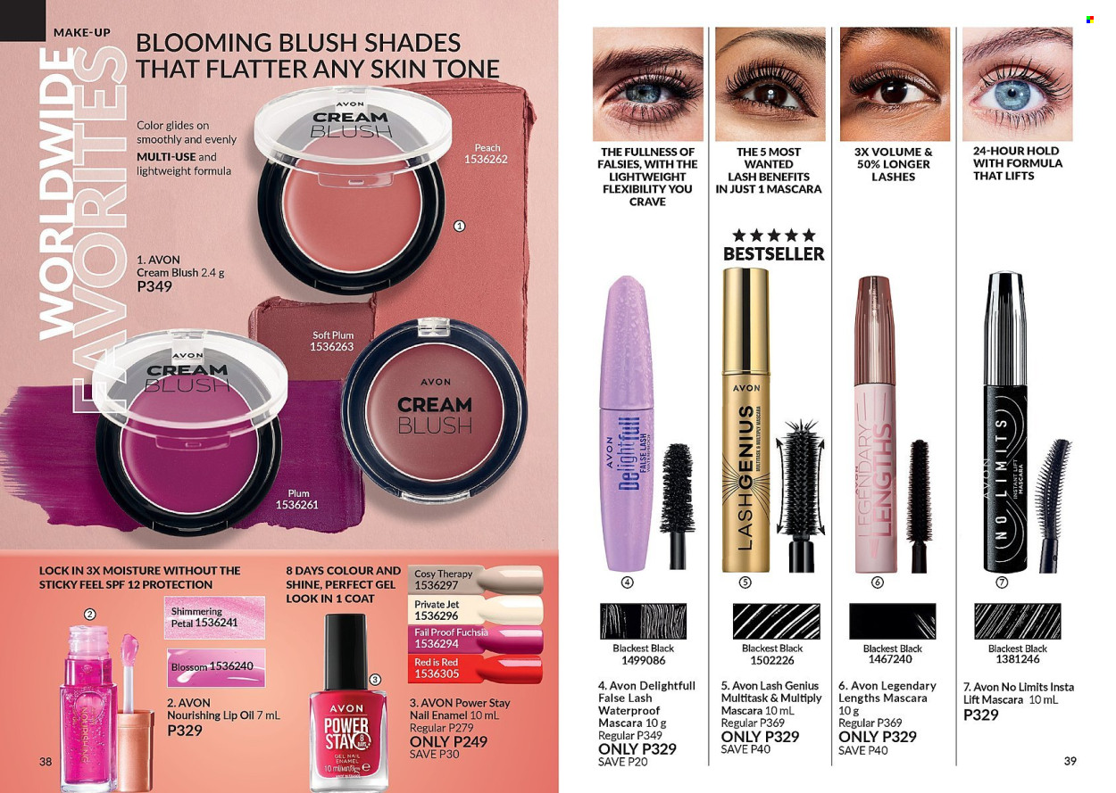 thumbnail - Avon offer  - 1.4.2024 - 30.4.2024 - Sales products - Jet, Avon, lip balm, nail enamel, makeup, mascara, shades, waterproof mascara, cream blush. Page 20.