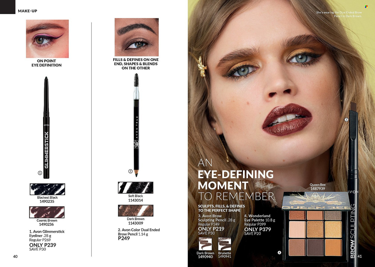 thumbnail - Avon offer  - 1.4.2024 - 30.4.2024 - Sales products - Avon, Palette, eye palette, glimmerstick, makeup, eyeliner, brow pencil. Page 21.