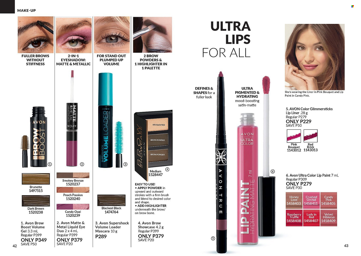 thumbnail - Avon offer  - 1.4.2024 - 30.4.2024 - Sales products - Avon, eyeshadow, glimmerstick, lip crayon, lip paint, makeup, mascara, highlighters. Page 22.
