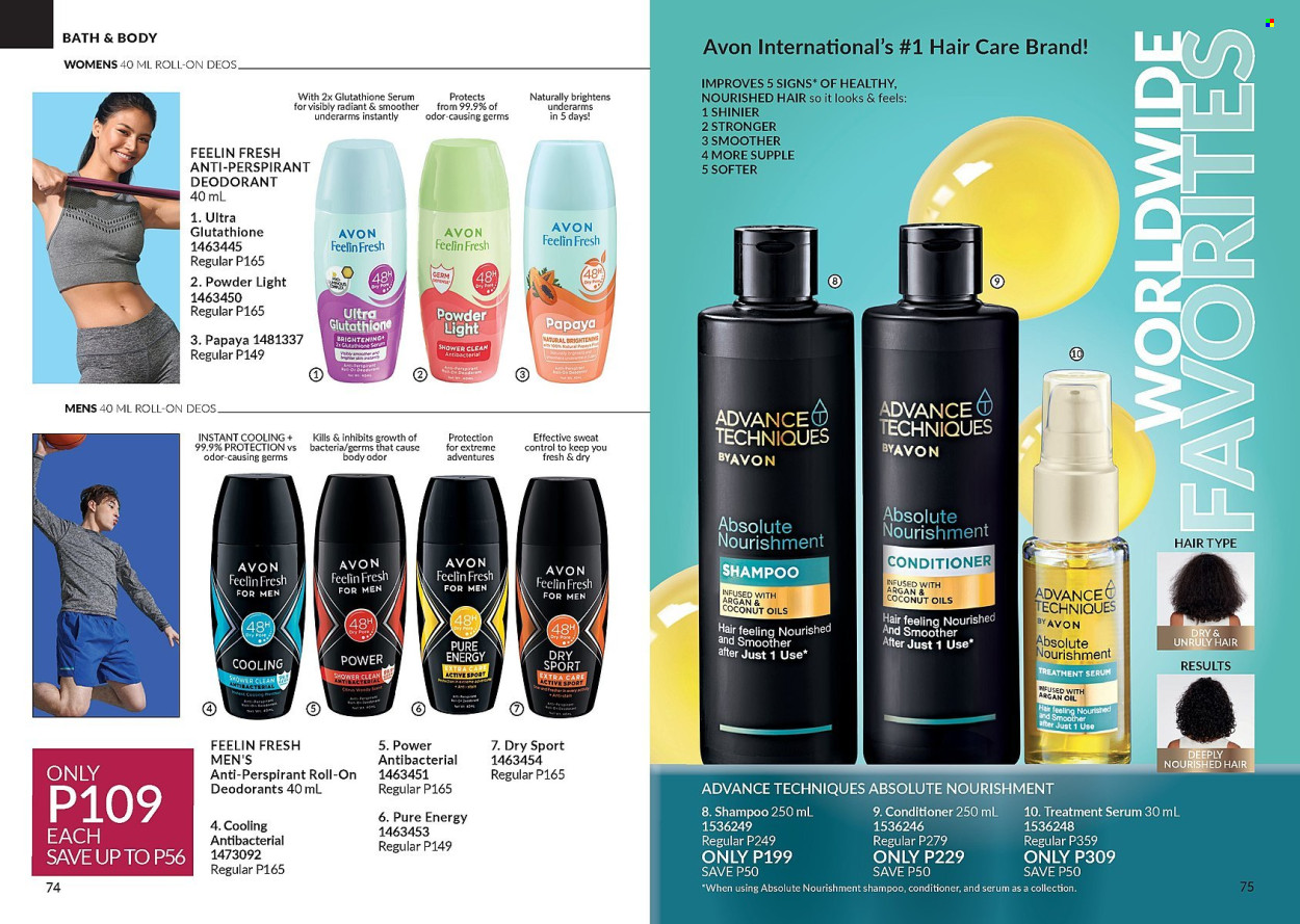 thumbnail - Avon offer  - 1.4.2024 - 30.4.2024 - Sales products - shampoo, Avon, hair products, serum, conditioner, Absolute, anti-perspirant, roll-on, deodorant. Page 38.