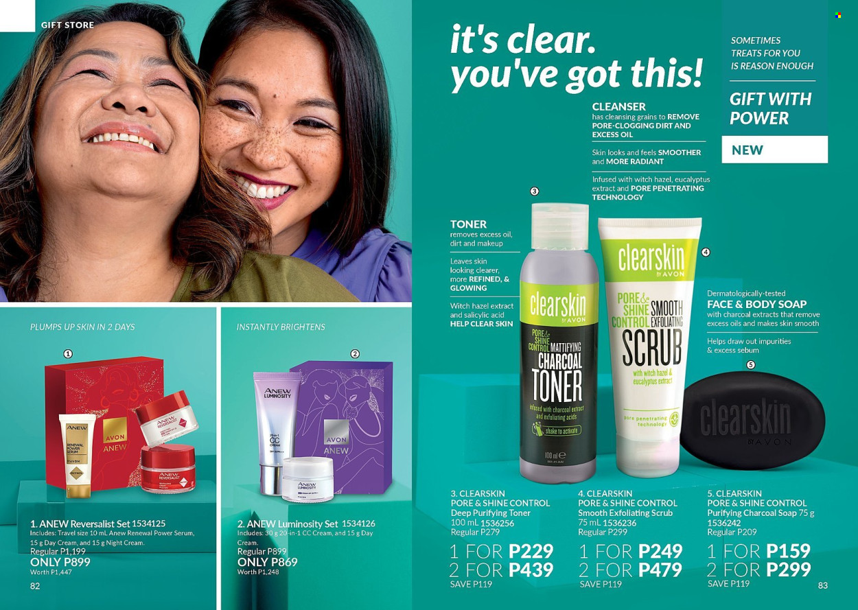 thumbnail - Avon offer  - 1.4.2024 - 30.4.2024 - Sales products - Avon, soap, Anew, cleanser, day cream, serum, toner, night cream, cc cream. Page 42.