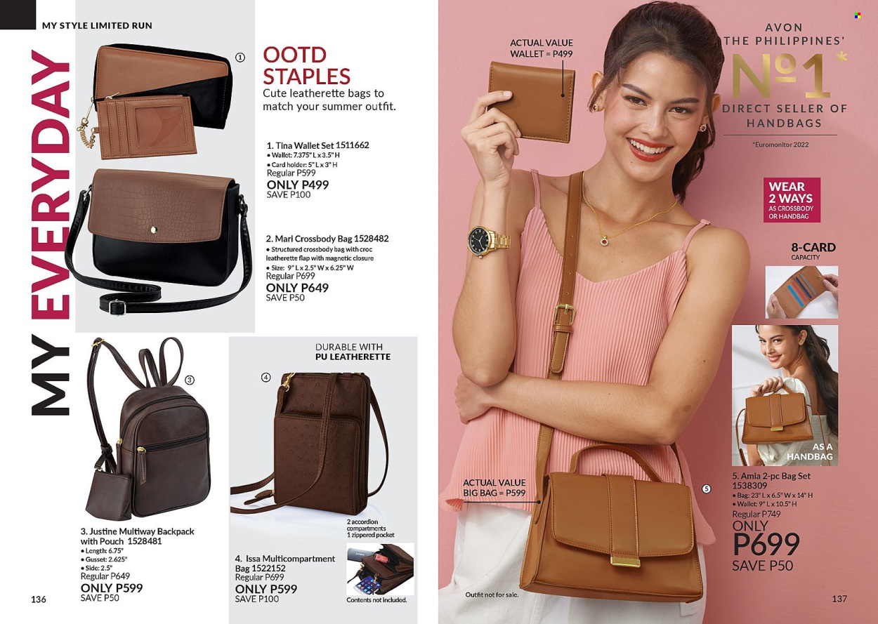thumbnail - Avon offer  - 1.4.2024 - 30.4.2024 - Sales products - Avon, backpack, handbag, cross body bag, wallet. Page 69.