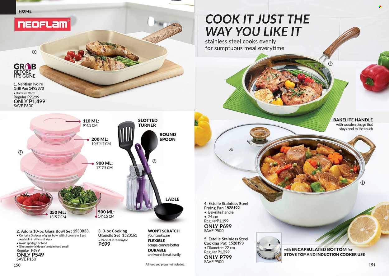 thumbnail - Avon offer  - 1.4.2024 - 30.4.2024 - Sales products - cookware set, spoon, utensils, pot, pan, grill pan, bowl set, glass bowl, frying pan. Page 76.