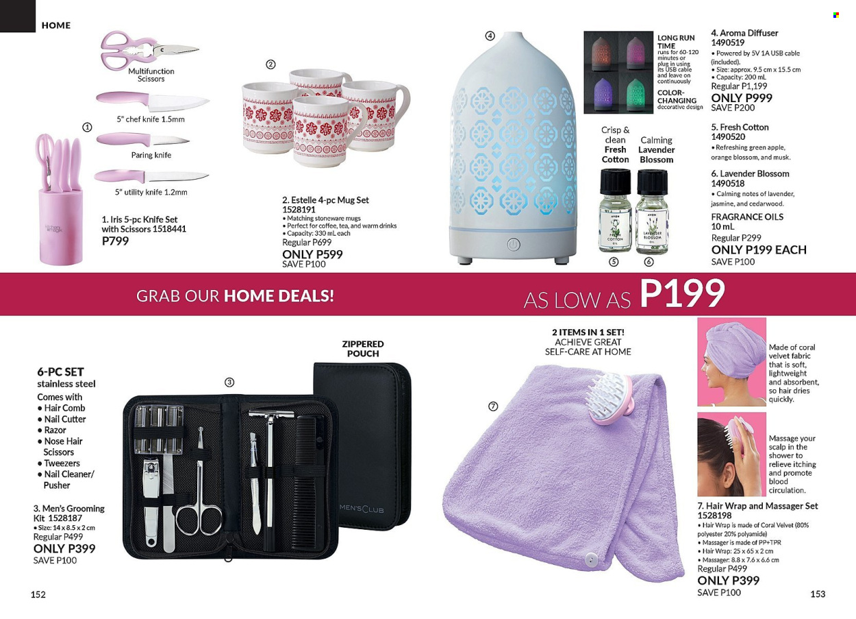 thumbnail - Avon offer  - 1.4.2024 - 30.4.2024 - Sales products - cleaner, comb, grooming kit, fragrance, razor, mug, cutter, diffuser, hair turban. Page 77.