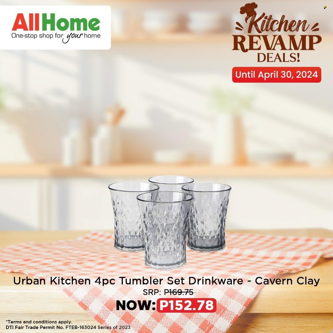 thumbnail - AllHome offer  - 6.4.2024 - 30.4.2024 - Sales products - drinkware, tumbler. Page 1.