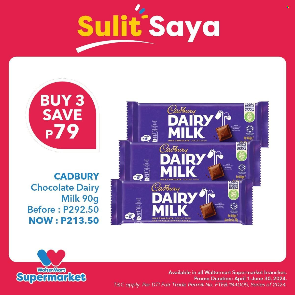 thumbnail - Walter Mart offer  - 1.4.2024 - 30.6.2024 - Sales products - milk chocolate, chocolate, Cadbury, Dairy Milk. Page 2.
