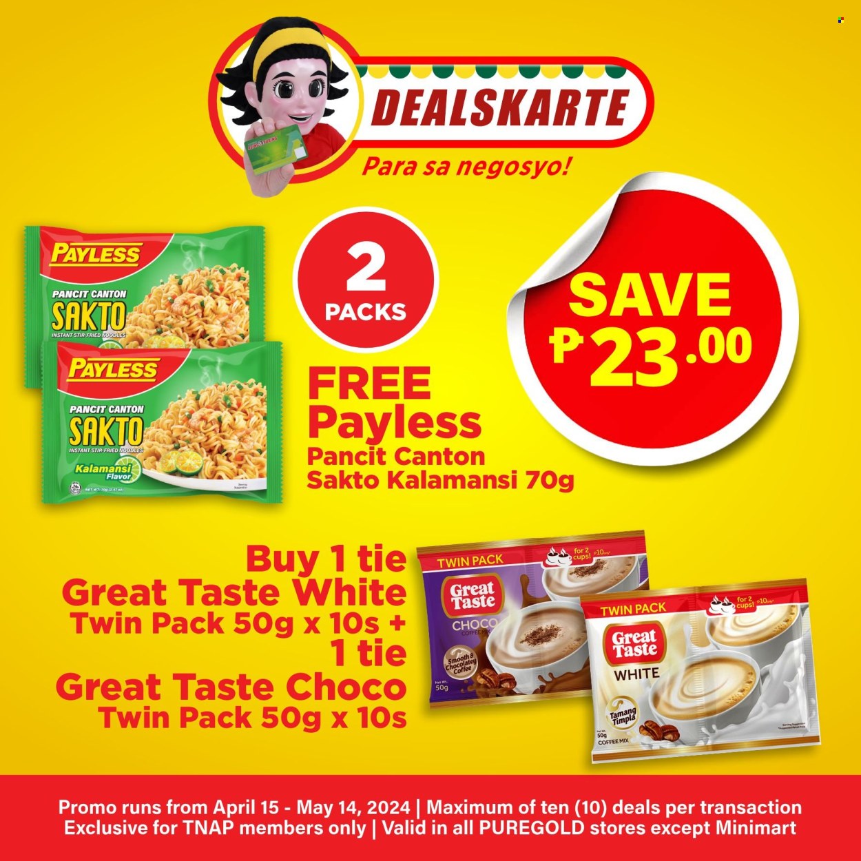 thumbnail - Puregold offer  - 15.4.2024 - 14.5.2024 - Sales products - noodles, coffee. Page 1.